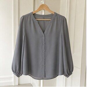 Gray Tie Neck Blouse